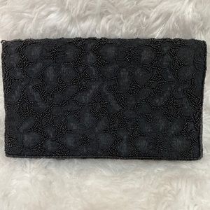 Black lace beaded clutch shoulder bag